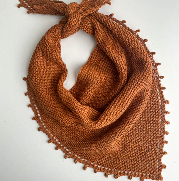 hand knit bennet bandana in rust color