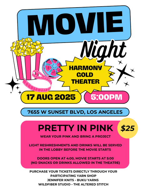 Promotional poster for Movie Night at Harmony Gold Theater with event details and movie title 'Pretty in Pink'. all details in description.