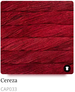 Red yarn with color name on a white background