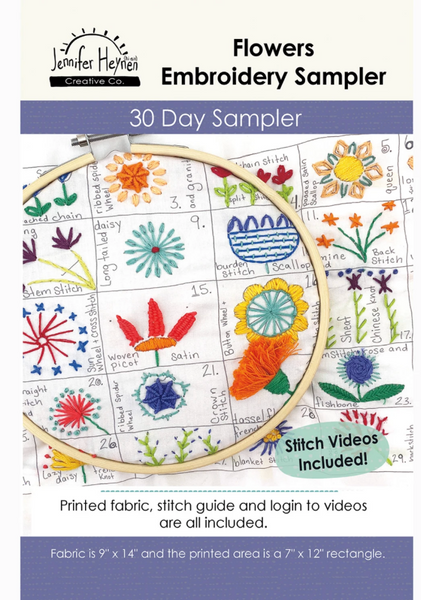 Embroidery 30 day Sampler from the Jennifer Hefterz Creative Co. 'Flowers Embroidery Sampler' 30 Day Sampler.