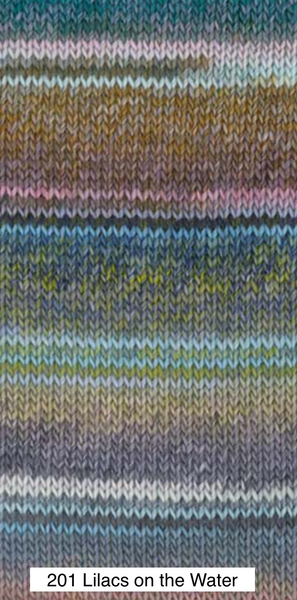Lilacs on the Water- stripes of teals, blues with some cream, and browns in some areas marled