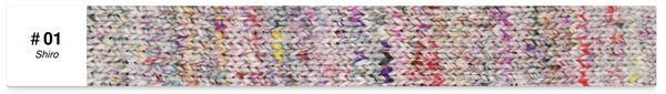 Multicolored with a cream background woven pattern with a label '#01 Shira' on a white background